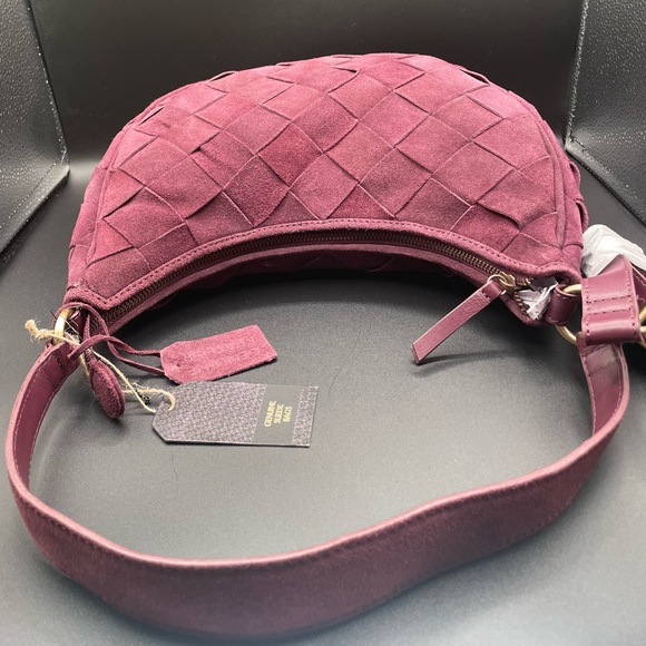 Genuine Suede Woven Hobo Shoulder Bag Burgundy - Picture 4 of 10